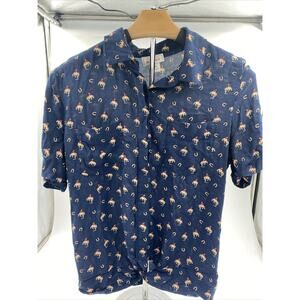 ARIAT Button Up Front Tie Shirt Sage Bronco Riding Print Women's Size M